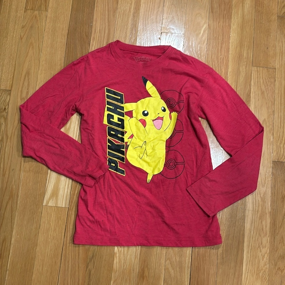 Pokémon kids T-shirt long sleeve red sz XL Pikachu